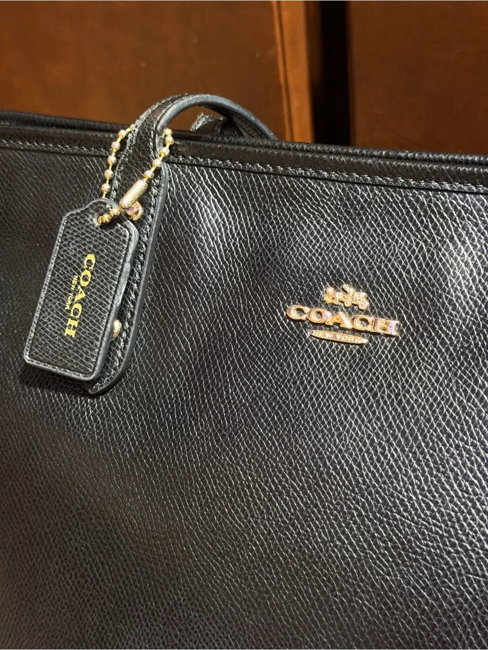 Coach Black Leather Shoulder Tote with Gold Hardware